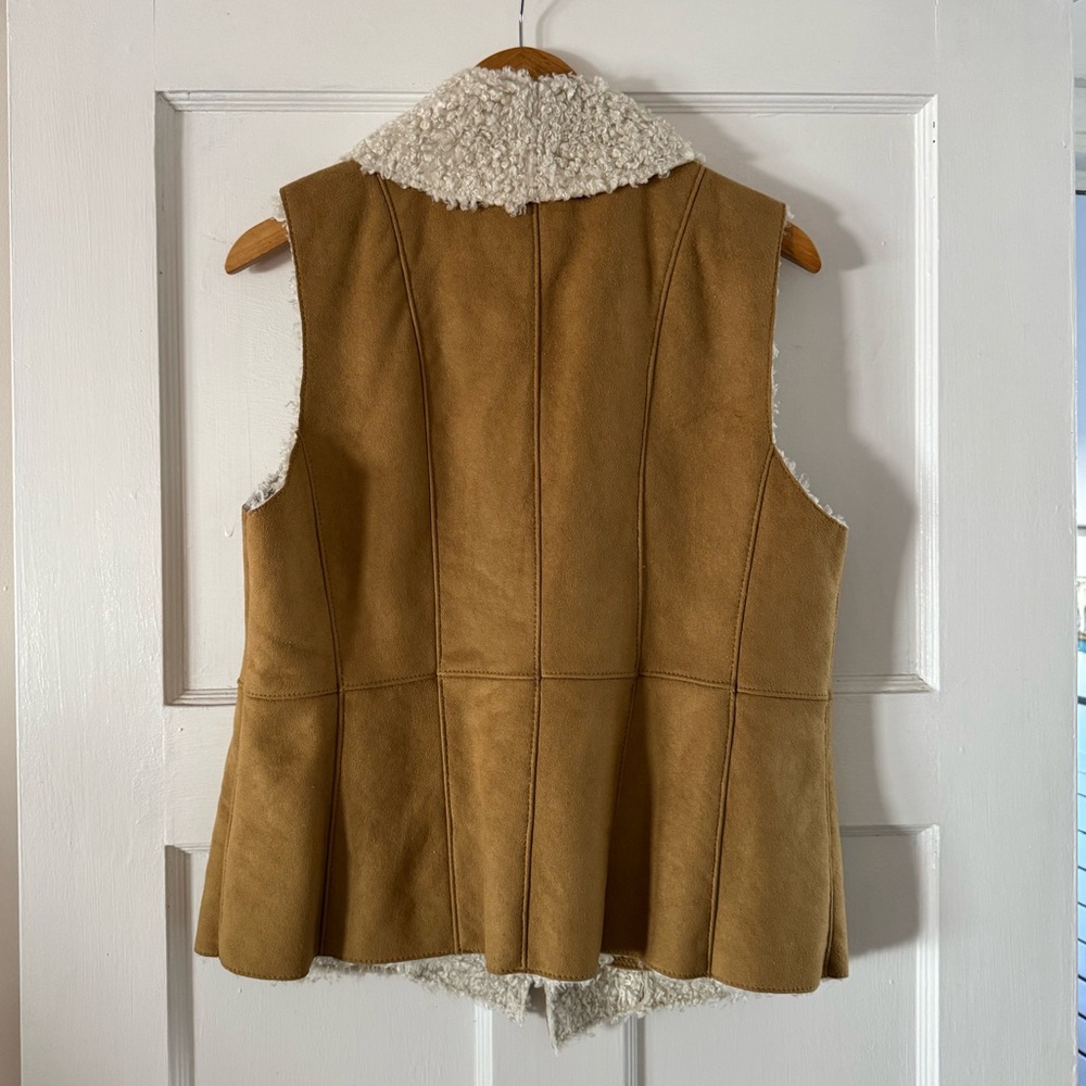 TALBOTS Faux Suede Sherling Sherpa Drape Tan Vest Large - Picture 4 of 6